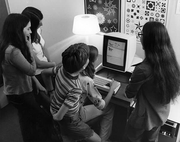 Children playing with the Xerox Alto in 1973; each cost $70,000, and only 2,000 were produced. Image from Xerox Archives
