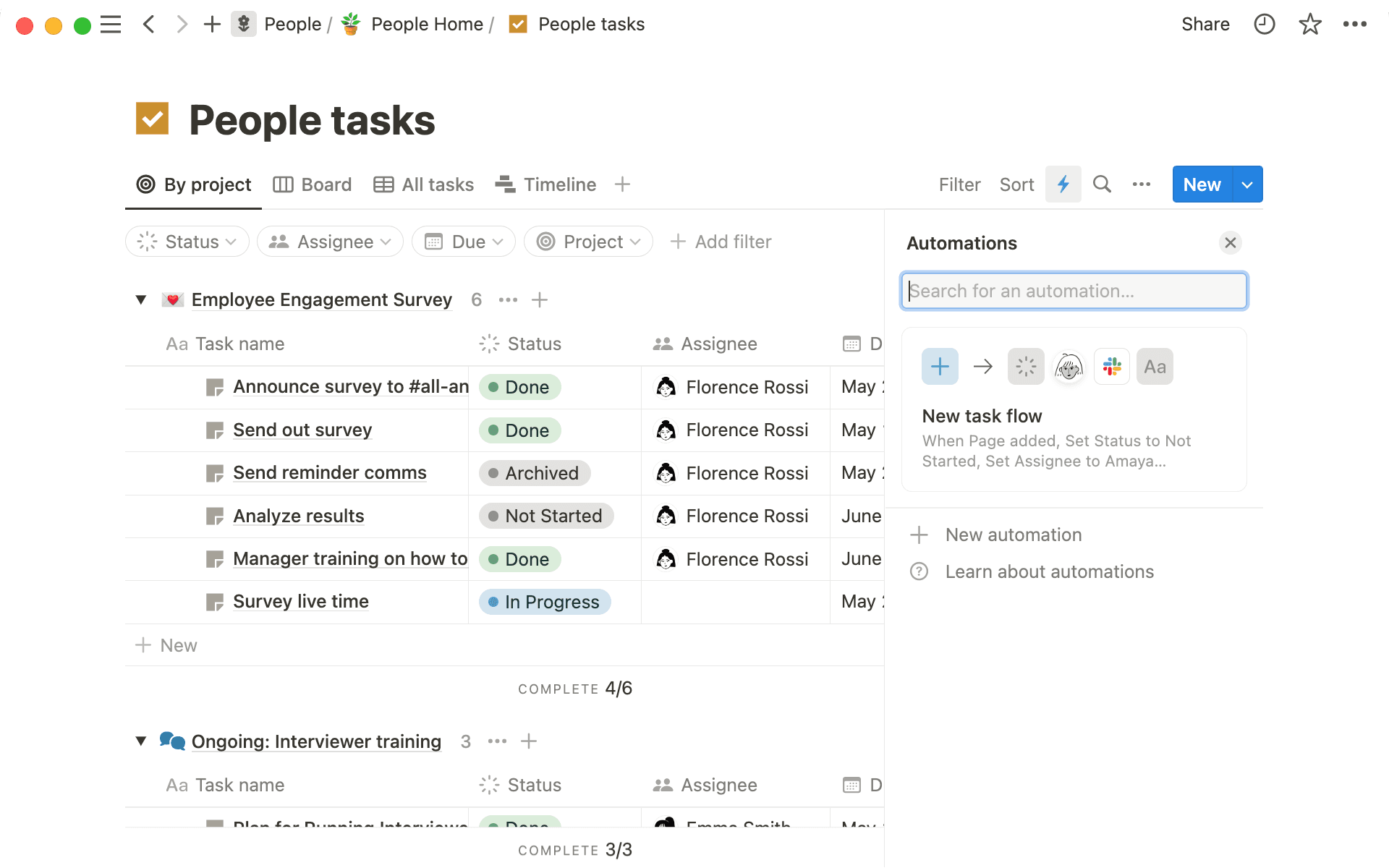 Add automations to any database — but they’re uniquely powerful in assisting with project and task management.